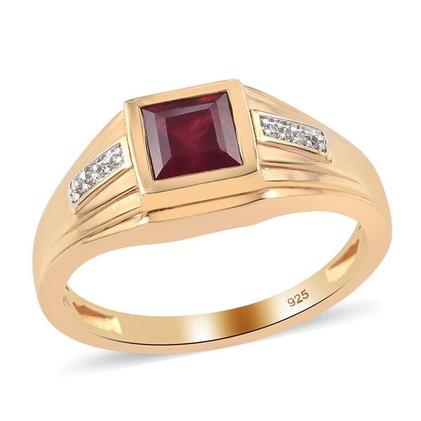 Fissure gef&uuml;llt Rubin und Zirkon Herren Ring 925 Silber 585 Vergoldet image number 4