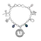 Royal Bali - Wei&szlig;e S&uuml;&szlig;wasser Perle und Pfau Perlen-Uhr, 19 cm, 925 Silber Schwarz oxidiert ca. 23g