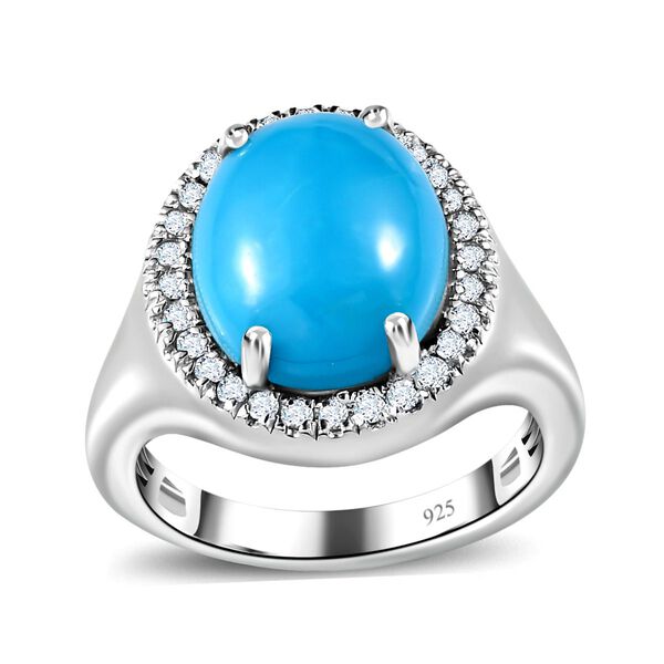 Amerikanischer nat&uuml;rlicher Sleeping Beauty T&uuml;rkis, wei&szlig;er Zirkon Ring, 925 Silber platiniert (Gr&ouml;&szlig;e 20.00) ca. 4.53 ct image number 3