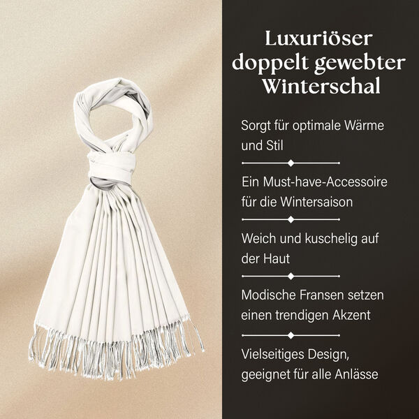 Luxuriöser Winterschal mit Fransen, Weiß/Grau image number 2
