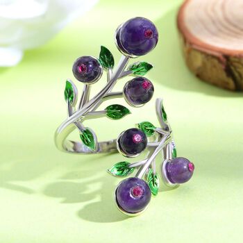 Afrikanischer Amethyst und lila Kristall Ring, Messing (Gr&ouml;&szlig;e 16.50)
