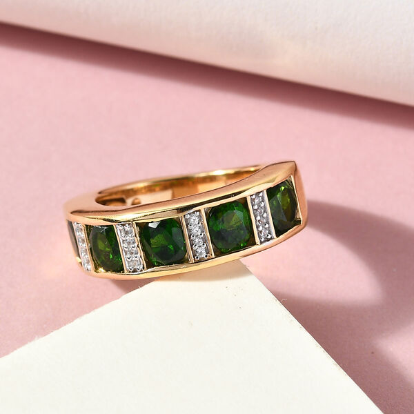 Nat&uuml;rlicher Chromdiopsid und Zirkon Ring 925 Silber vergoldet  ca. 2,12 ct image number 2