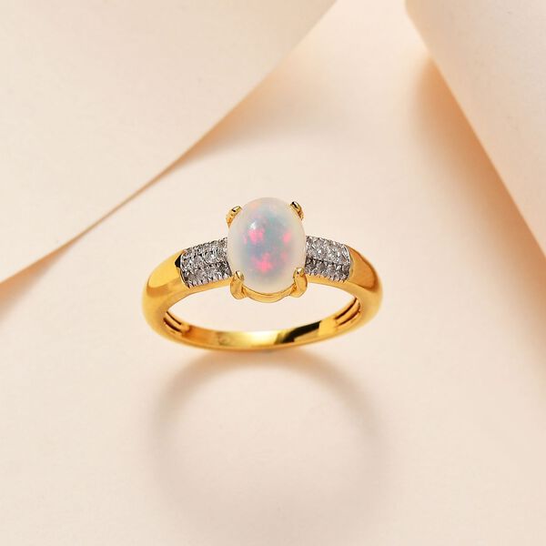 AA nat&uuml;rlicher, &auml;thiopischer Welo Opal und Diamant-Ring - 1,30 ct. image number 2