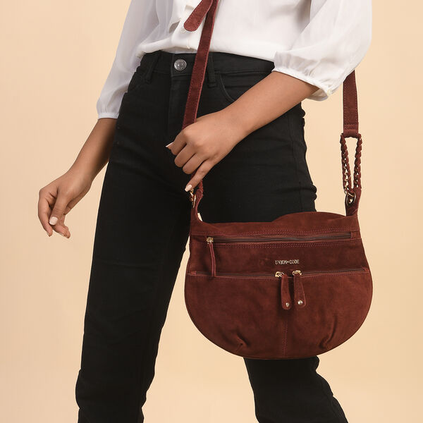 Crossbody Tasche aus 100% echtem Leder, Gr&ouml;&szlig;e 33x3,8x25,4 cm, Weinrot image number 1