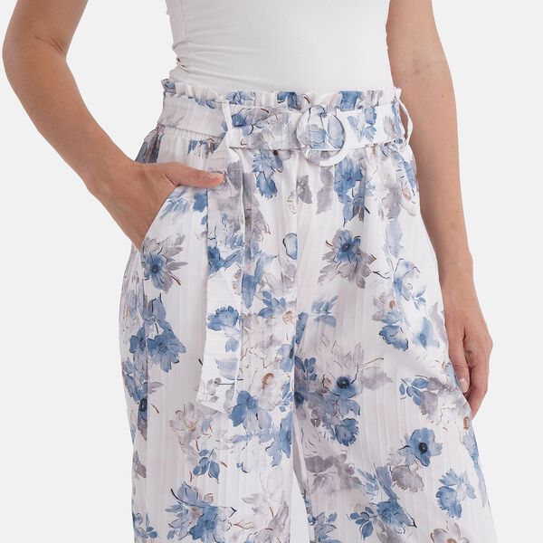 Weit geschnittene Hose mit Blumenprint, High-Waist-Design, elastischer Bund, mit Seitentaschen, elastisch und bequem, Einheitsgr&ouml;&szlig;e, L&auml;nge 99 cm, Wei&szlig; image number 5