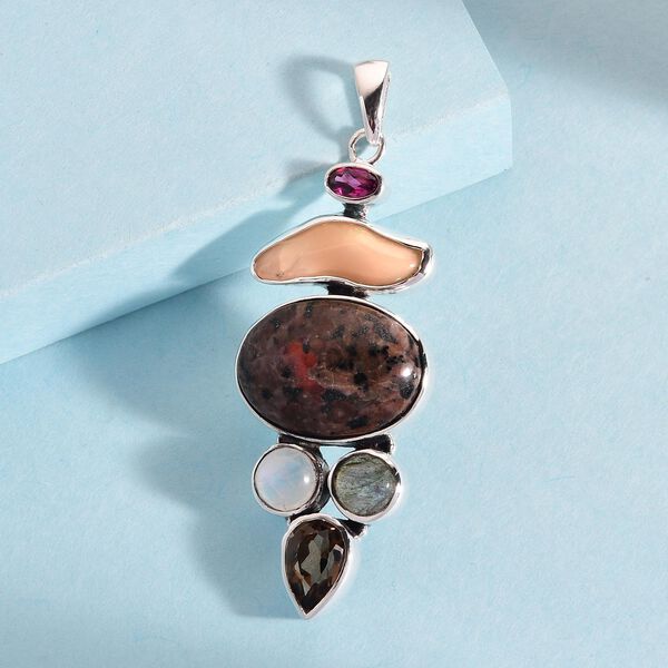 Handgearbeiteter, nat&uuml;rlicher Yooperlit, Welo Opal und mehrfarbiger Edelstein-Anh&auml;nger, 925 Silber ca. 17.93 ct image number 2