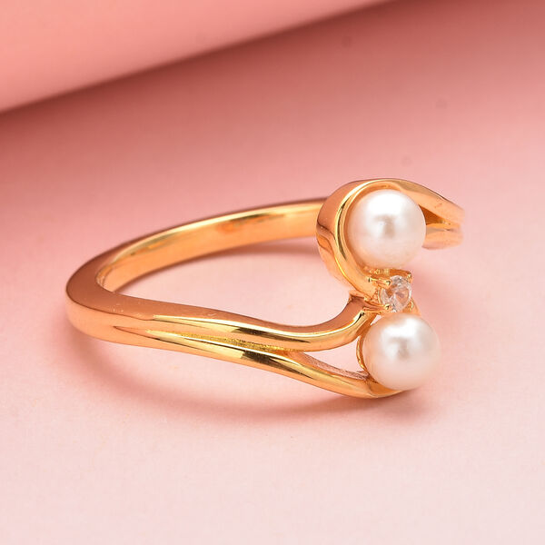 Japanische Akoya Perle und Zirkon Bypass Ring 925 Silber vergoldet  ca. 0,05 ct image number 2