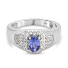 Tansanit und Zirkon Ring 925 Silber platiniert (Größe 16.00) ca. 0,84 ct