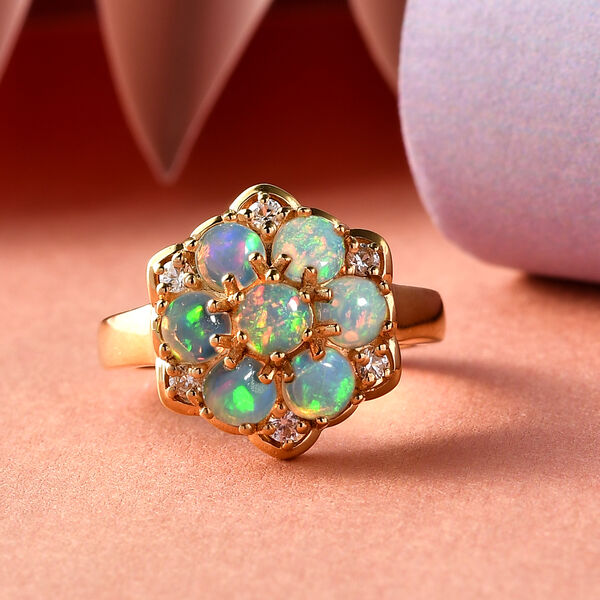 Nat&uuml;rlicher &Auml;thiopischer Opal und Zirkon Ring 925 Silber vergoldet  ca. 1,80 ct image number 2