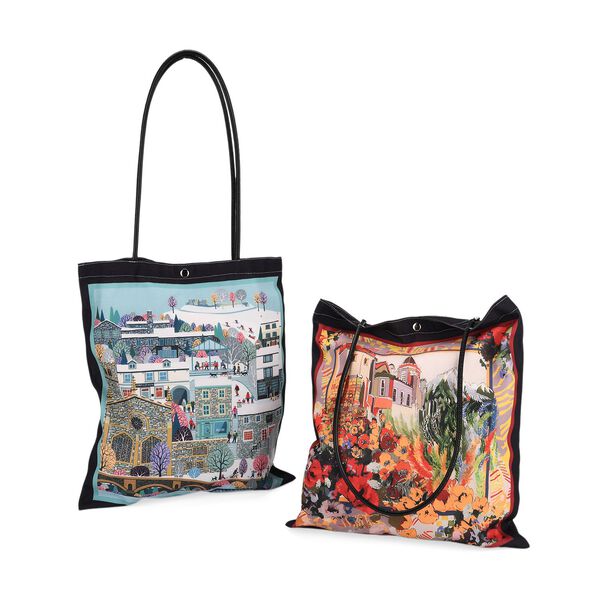 2er-Set Einkaufstaschen mit Stadt- und Blumen-Motiv, 34x40 cm, Schwarz image number 0