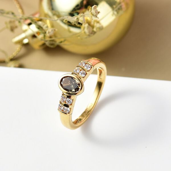 D'Joy AA Natürlicher goldener Tansanit, Weißer Zirkon Ring 925 Silber 750 Gelb Vergoldet (Größe 18.00) (10-15 Werktage Lieferzeit) ca. 0.79 ct image number 1