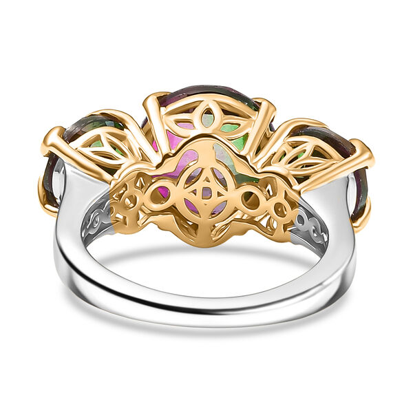 Lotus Trilogy - D joy Wassermelonen Quarz Triplette Ring, 925 Silber platiniert und vergoldet (Gr&ouml;&szlig;e 16.00) ca. 6,96 ct image number 6