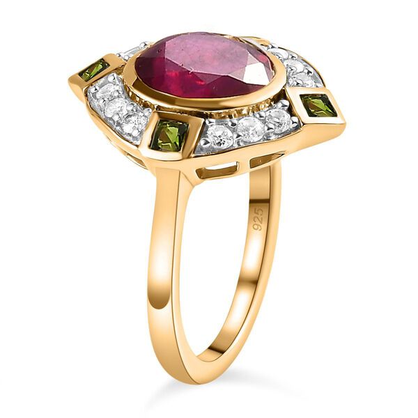 Afrikanischer Rubin (Fissure gefüllt), Natürlicher Chromdiopsid Ringe 925 Silber vergoldet (Größe 17.00) ca. 3.11 ct image number 4