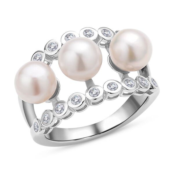 Japanische Akoya Perle und wei&szlig;er Zirkon-Ring - 0,54 ct. image number 4