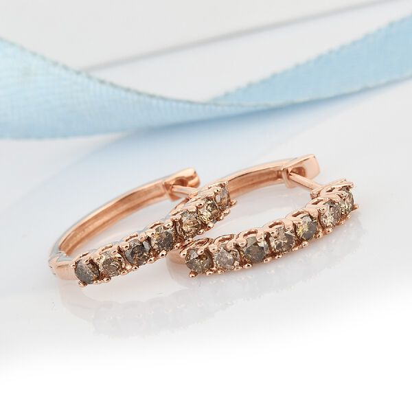 Champagner Diamant-Creolen, 925 Silber Ros&eacute;gold Vermeil ca. 1,00 ct image number 2