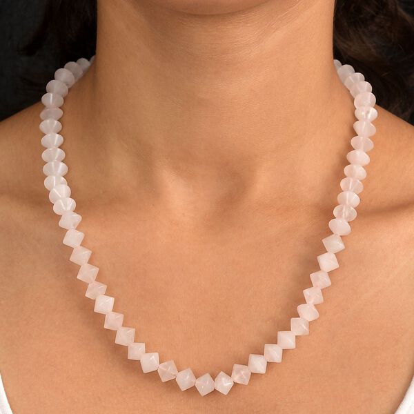 Rosenquarz Halskette ca. 50 cm mit 2.5 cm extender, Nickelfreies Messing platiniert ca. 250.00 ct image number 3