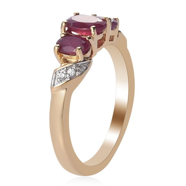 Fissure gef&uuml;llt Rubin und Zirkon 3 Stein Ring 925 Silber 585 Vergoldet image number 4