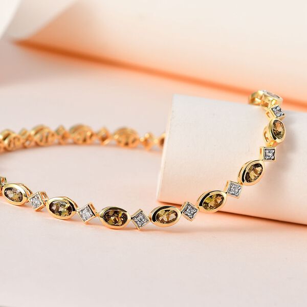 AA Nat&uuml;rlicher goldener Tansanit, Wei&szlig;er Zirkon Armband ca. 19 cm 925 Silber Gelbgold Vermeil ca. 4,61 ct. image number 2