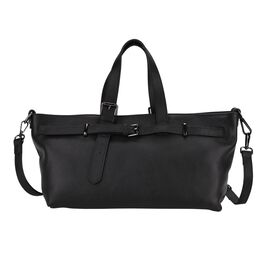 Echtleder-Crossbody-Bag im Trapez-Design, 32x12x19 cm, Schwarz