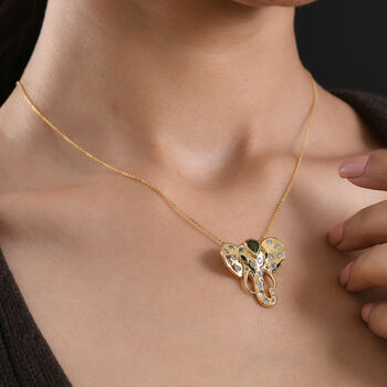 GP - Chartreuse Quarz, Wei&szlig;er Zirkon Schmuckset ca. 50 cm 925 Silber 750 Gelbgold Vermeil ca. 2.67 ct