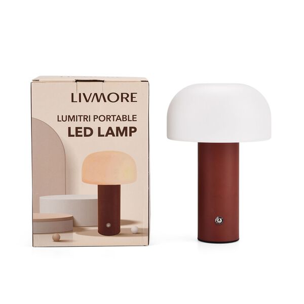 LIVMORE Wiederaufladbare und tragbare LED-Tischlampe, 12,5x20,5cm, Braun
