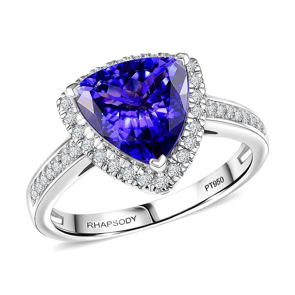 Rhapsody AAAA Tansanit, Wei&szlig;er Diamant Ring 950 Platin (Gr&ouml;&szlig;e 16.50) ca. 3,61 ct