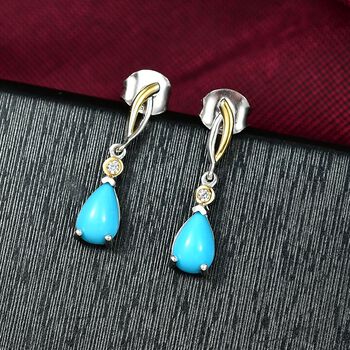 D'Joy AA Sleeping Beauty T&uuml;rkis, Wei&szlig;er Zirkon Ohrringe 925 Silber platiniert und vergoldet ca. 1.53 ct