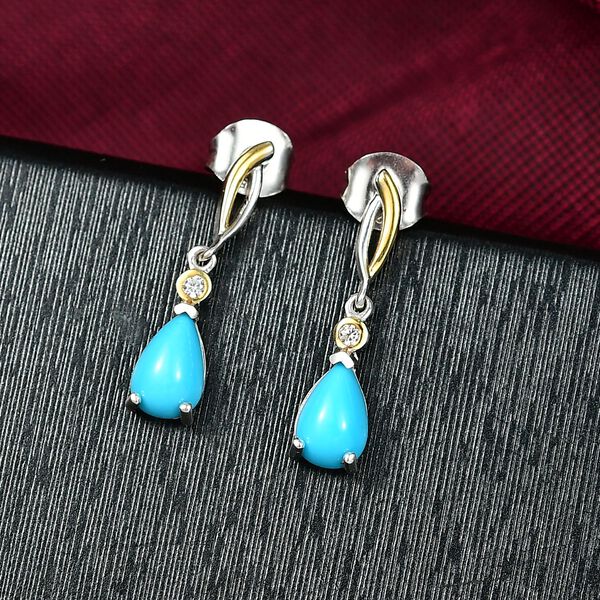D'Joy AA Sleeping Beauty Türkis, Weißer Zirkon Ohrringe 925 Silber platiniert und vergoldet ca. 1.53 ct image number 2