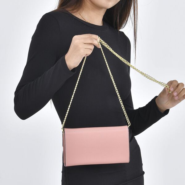 Echtleder Clutch mit Metallriemen, Rosa image number 3