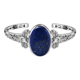 Lapislazuli Armreif ca. 19 cm Reines Messing platiniert ca. 33,14 ct.