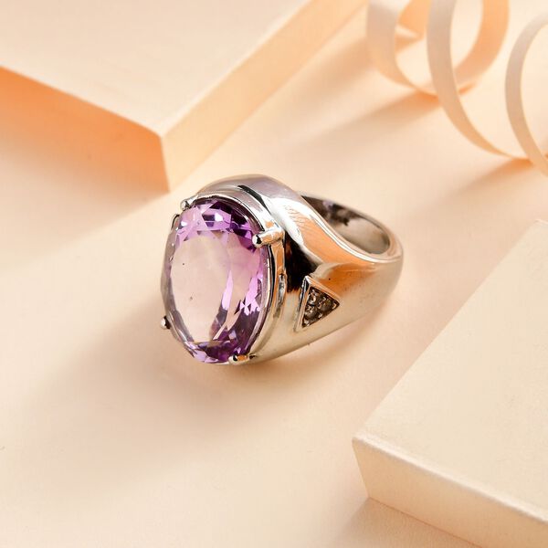 STATEMENT LOOK - Rose De France Amethyst (18 x 13 mm), Wei&szlig;er Zirkon Ring 316L Edelstahl (Gr&ouml;&szlig;e 18.00) ca. 11.72 ct image number 1