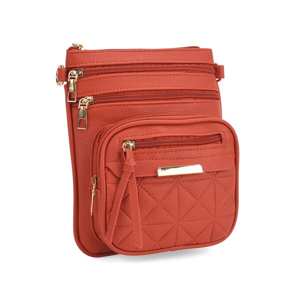 Crossbody-Tasche mit mehreren Rei&szlig;verschlussf&auml;chern und gemustertem Gurt, 19x22cm, Gr&uuml;n image number 7