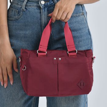 Crossbody Tasche mit mehreren Rei&szlig;verschlussf&auml;chern, abnehmbarem Schulterriemen und Tragegriffen, 26x11x20cm, Burgundy