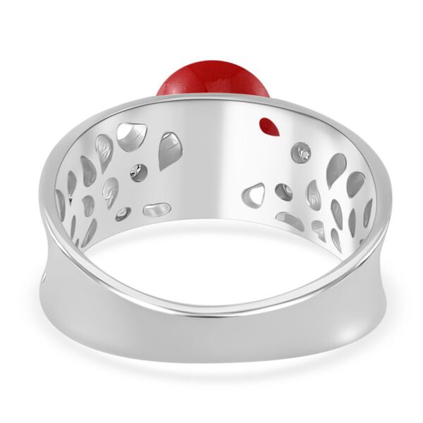 Rote Muschelkernperle, Moissanit Ring 925 Silber platiniert (Größe 17.00) image number 5