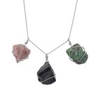 Rubin Zoisit, Erdbeer Quarz und Glasachat Halskette, Messing und Edelstahl ca. 285,00 ct