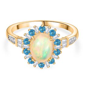 AA Natürlicher, äthiopischer Welo Opal, Neon Apatit Ring 925 Silber 750 Gelbgold Vermeil (Größe 19.00) ca. 1,97 ct