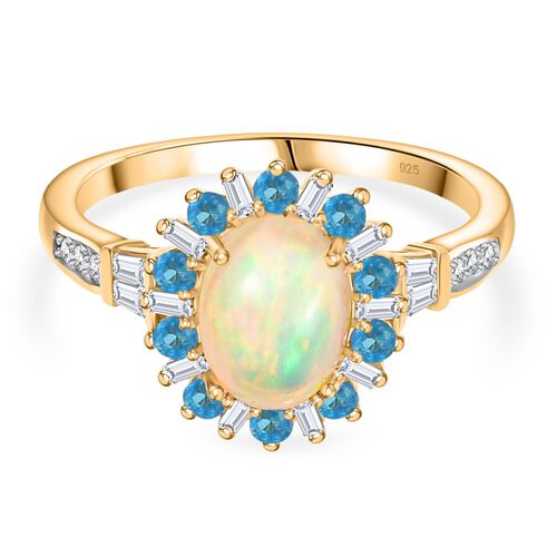AA Natürlicher, äthiopischer Welo Opal, Neon Apatit Ring 925 Silber 750 Gelbgold Vermeil (Größe 19.00) ca. 1,97 ct image number 0