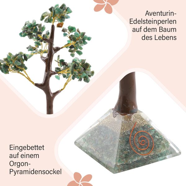 LIVMORE Edelsteinbaum mit Orgonit Basis, Gr&uuml;ner Aventurin, Sieben Chakren, 23cm, 230 Perlen, Gr&uuml;n image number 5