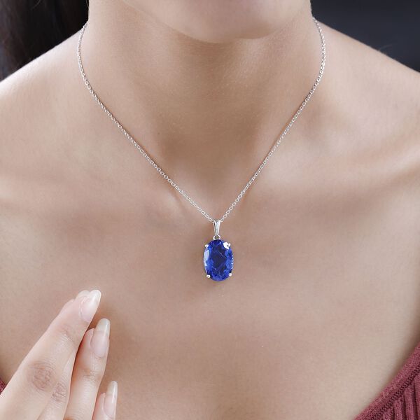 Ceylon Blau Triplette Quarz Anh&auml;nger mit Kette, 925 Silber rhodiniert ca. 12.00 ct image number 3