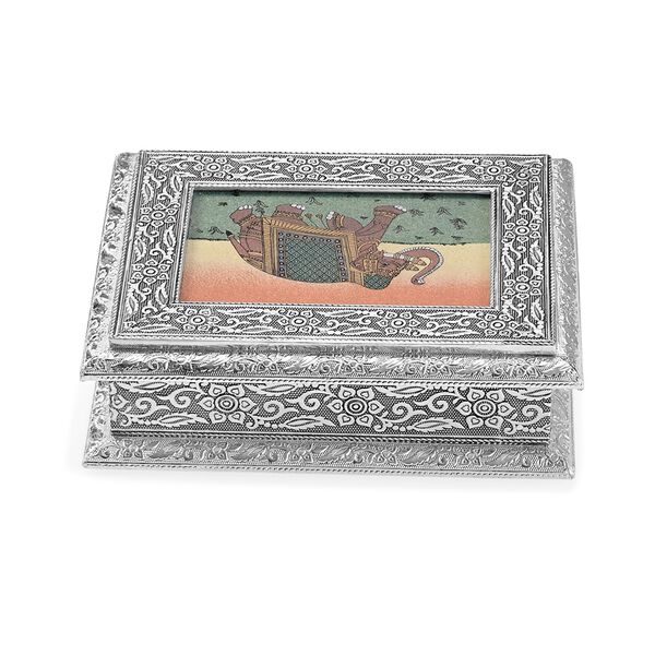 Handgefertigte, oxidierte Schmuckbox mit Edelsteinmalerei, Landschaft-Design,  20x15x6,36 cm image number 4