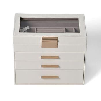 Schmuckbox, 4 Schichten mit Chic-Griff und Glasfenster , wei&szlig;