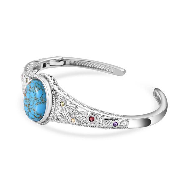 Blaues T&uuml;rkis, Roter Granat Armreif ca. 19 cm Reines Messing platiniert ca. 16,08 ct. image number 4