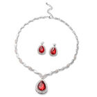 Designer Glaskristall-Halskette und Ohrringe, rot, ca. 56,03 ct image number 0