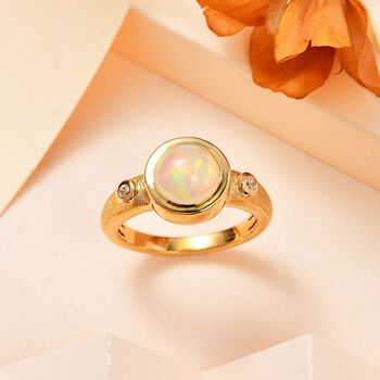 Nat&uuml;rlicher, &auml;thiopischer Welo Opal, Wei&szlig;er Zirkon Ring, 925 Silber Gelbgold Vermeil, (Gr&ouml;&szlig;e 21.00) ca. 1.33 ct
