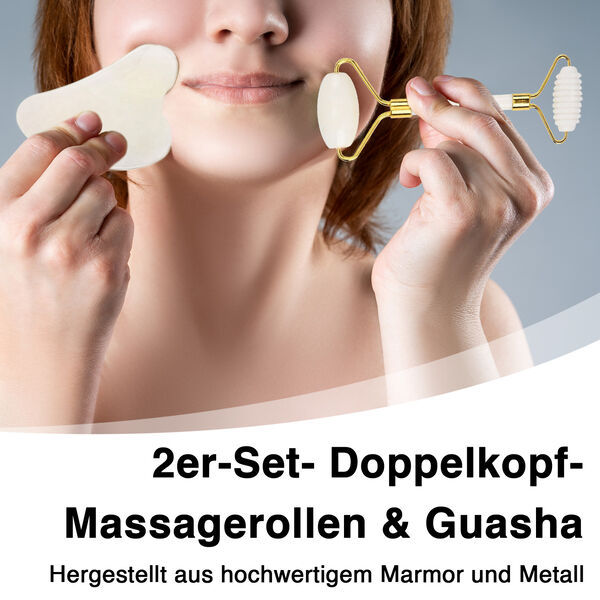 Set aus 2 Doppelkopf-Massageroller und GuaSha, Marmor image number 2