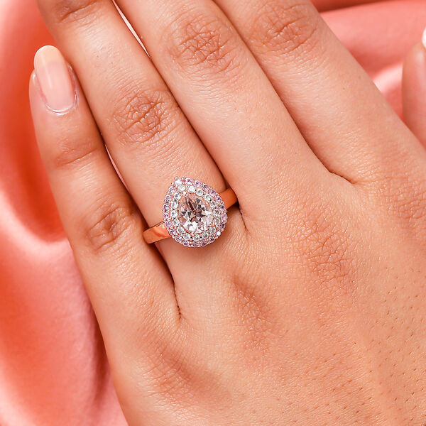 Marropino Morganit und rosa Saphir-Ring, 925 Silber Roségold Vermeil,  ca. 1,48 ct image number 3
