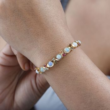 Nat&uuml;rlicher, &auml;thiopischer Welo Opal, Mehrfach-Turmalin Armband ca. 19 cm 925 Silber Gelbgold Vermeil ca. 8,96 ct.