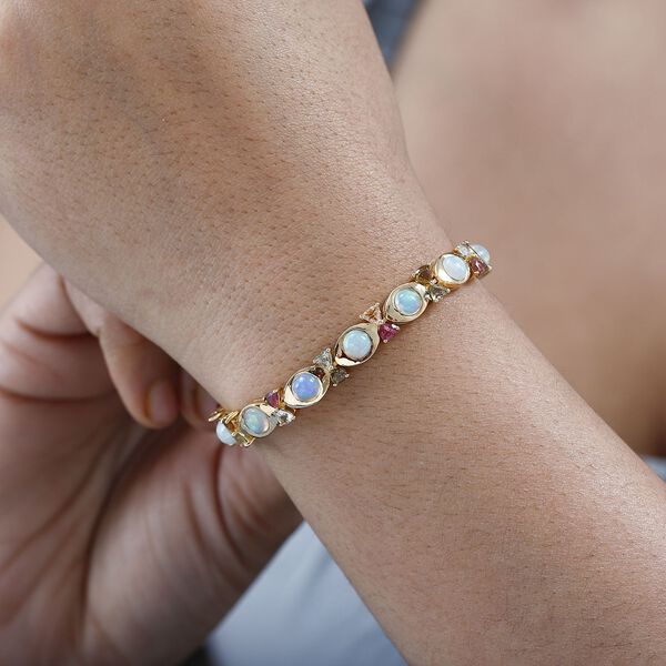 Nat&uuml;rlicher, &auml;thiopischer Welo Opal, Mehrfach-Turmalin Armband ca. 19 cm 925 Silber Gelbgold Vermeil ca. 8,96 ct. image number 4