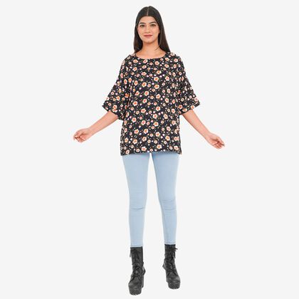 TAMSY - bedrucktes Top mit Blumendruck, Gr&ouml;&szlig;e 40, Schwarz 