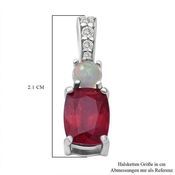 Afrikanischer Rubin, nat&uuml;rlicher, &auml;thiopischer Opal und Zirkon-Anh&auml;nger in Silber image number 4